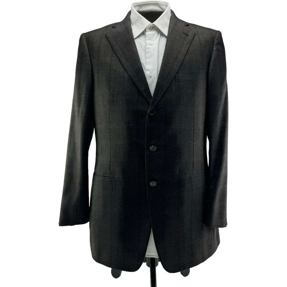 Ermenegildo Zegna Brown Windowpane Check Wool 3 Button 2 Vent‎ Blazer Size 42L